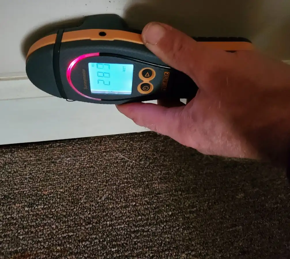 Moisture detection at baseboard during Burst Pipe Cleanup in Magnolia